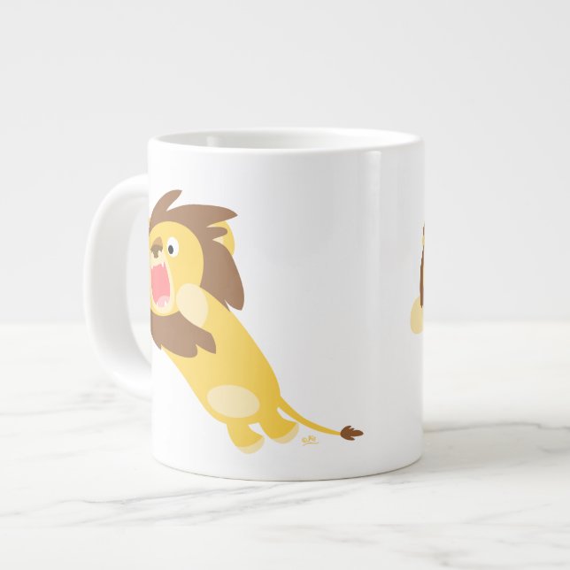 Very Hungry Cute Cartoon Lion Jumbo Mug (Front Left)