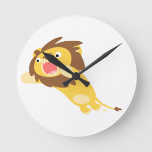 Very Hungry Cute Cartoon Lion Wall Clock