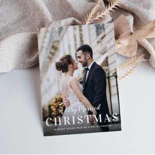 VERY MARRIED white script christmas Postcard