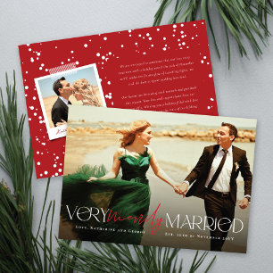Very Merrily Married Mr & Mrs Modern Photo Wedding Holiday Card