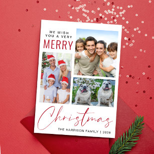 Very Merry 3 Photo Christmas Holiday Card