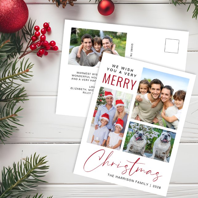 Very Merry 4 Photo Christmas Holiday Postcard (Creator Uploaded)
