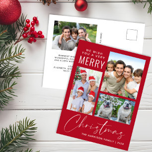 Very Merry 4 Photo Christmas Red Holiday Postcard