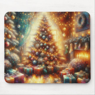 Very Merry and Bright Christmas Tree on a Thick Mouse Mat