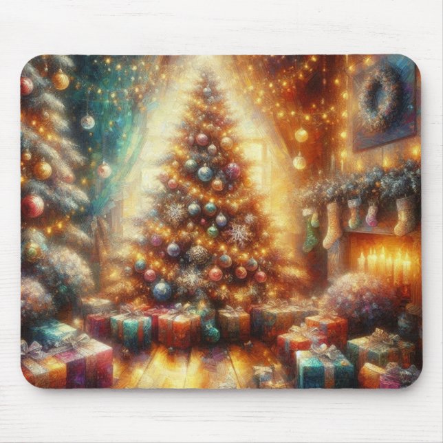 Very Merry and Bright Christmas Tree on a Thick Mouse Mat (Front)