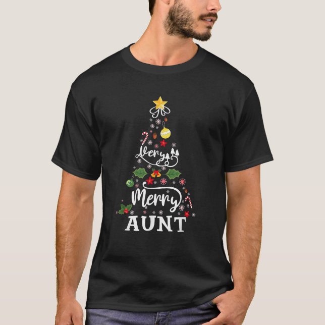 Very Merry Aunt Christmas Tree Ornament Lights Xma T-Shirt (Front)