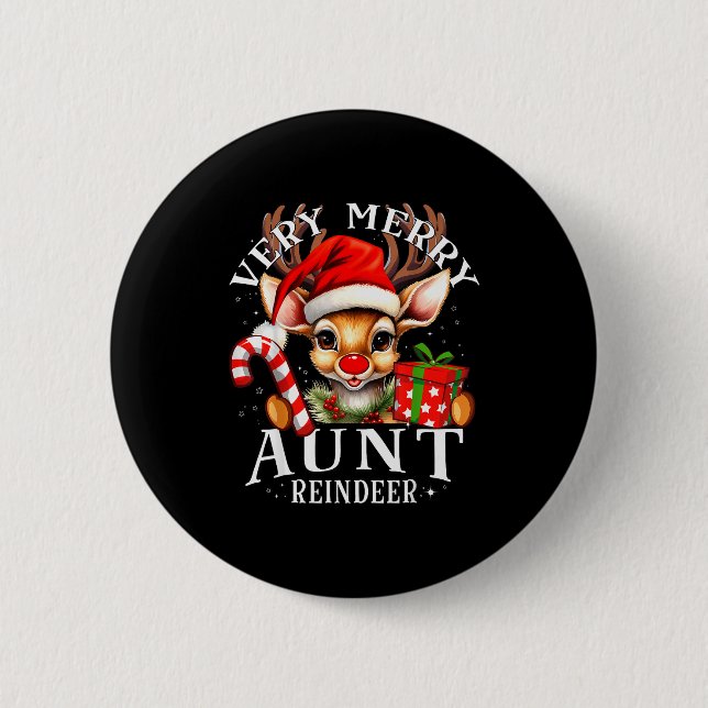 Very Merry Aunt Reindeer Matching Christmas  6 Cm Round Badge (Front)