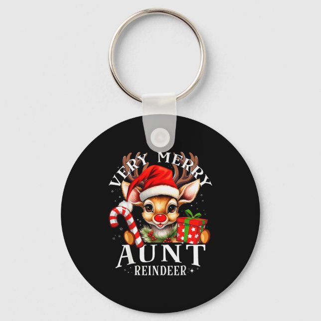 Very Merry Aunt Reindeer Matching Christmas  Key Ring (Front)