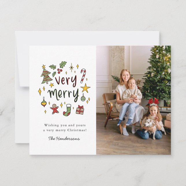 Very Merry Blockprint Christmas Photo Card (Front)