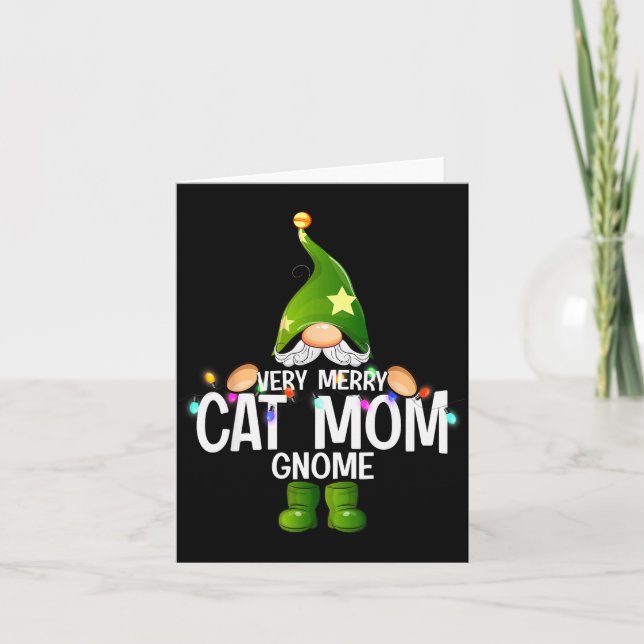 Very Merry Cat Mom Gnome Christmas Matching  Card (Front)