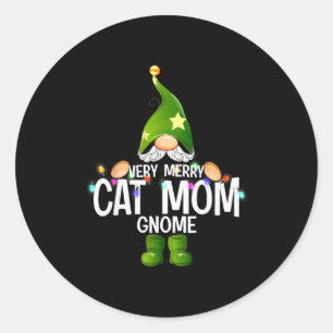 Very Merry Cat Mom Gnome Christmas Matching Classic Round Sticker
