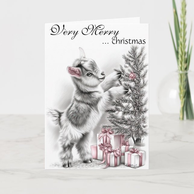 Very  Merry Christmas  -  Baby Goat Christmas Holiday Card (Front)
