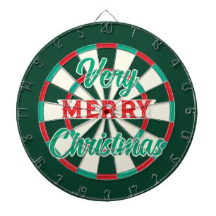 Very Merry Christmas Classic Green Red & White Dartboard