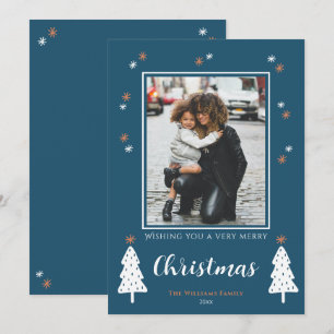 Very Merry Christmas Doodle Trees Modern Photo Holiday Card