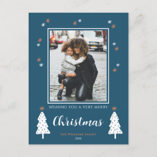 Very Merry Christmas Doodle Trees Modern Photo Holiday Postcard