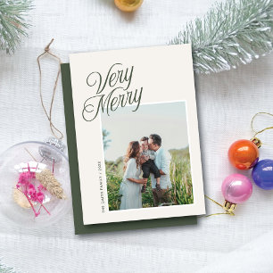 Very Merry Christmas Elegant Script One Photo Holiday Card
