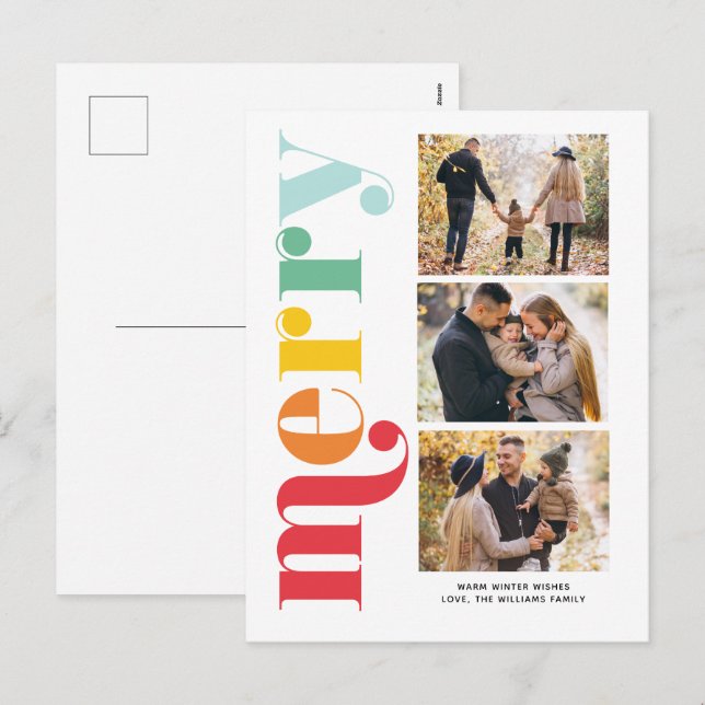 Very Merry Christmas Gallery of 3 Photos Holiday Postcard (Front/Back)