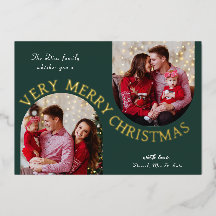 Very Merry Christmas Green Photo Foil Holiday Card