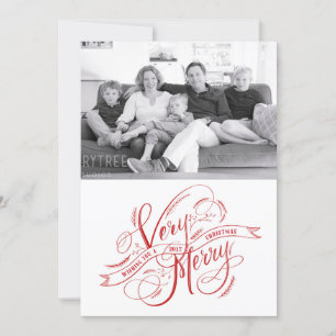 Very Merry Christmas Hand Lettering Red Photo Holiday Card