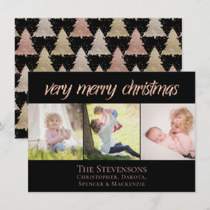 Very Merry Christmas   Modern Rose Gold Chic Photo Holiday Card