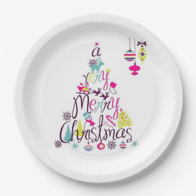 Very Merry Christmas Paper Plates (Front)
