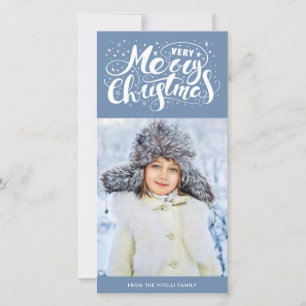 Very Merry Christmas Photocard Slate Blue Holiday Card