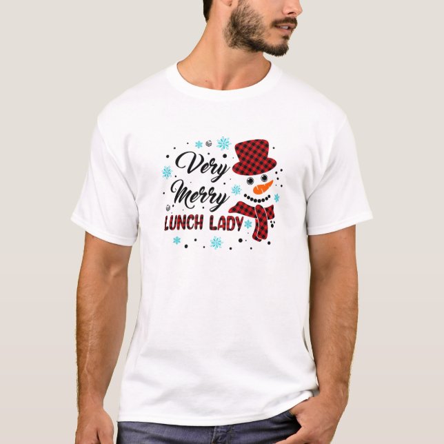 Very Merry Christmas Pyjamas Snowman Lunch Lady Bu T-Shirt (Front)