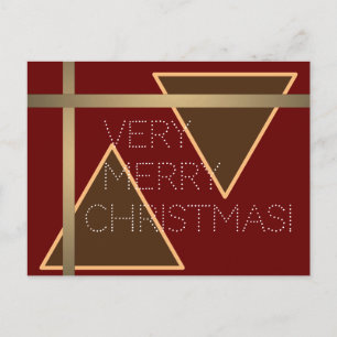 Very Merry Christmas red brown gold Postcard