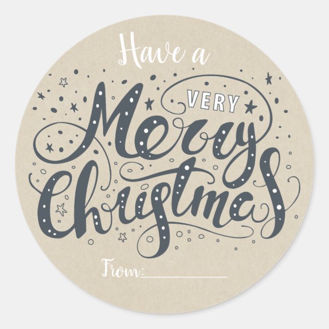 VERY MERRY CHRISTMAS Rustic Holiday Kraft Favour Classic Round Sticker (Front)