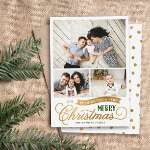 Very Merry Christmas Script 3 Photo Holiday Card