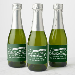 Very Merry Christmas Script Holiday Gift Sparkling Wine Label