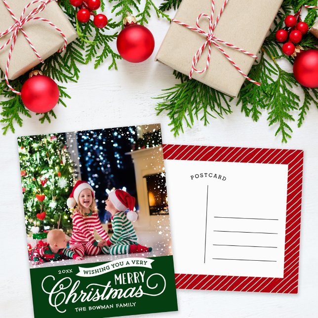 Very Merry Christmas Script Photo Holiday Postcard (Creator Uploaded)