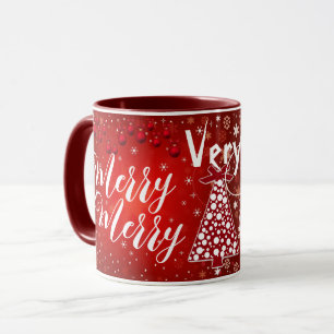 Very Merry Christmas Tree Red Custom Calligraphy  Mug