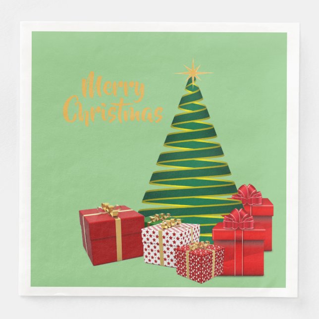 Very Merry Christmas - Tree with Gifts on a Napkin (Front)