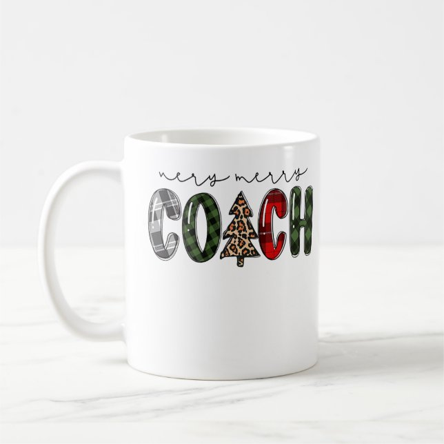 Very Merry Coach Buffalo Plaid Christmas Instructi Coffee Mug (Left)