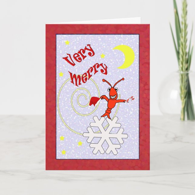 Very Merry Crawfish / Lobster Christmas Holiday Card (Front)