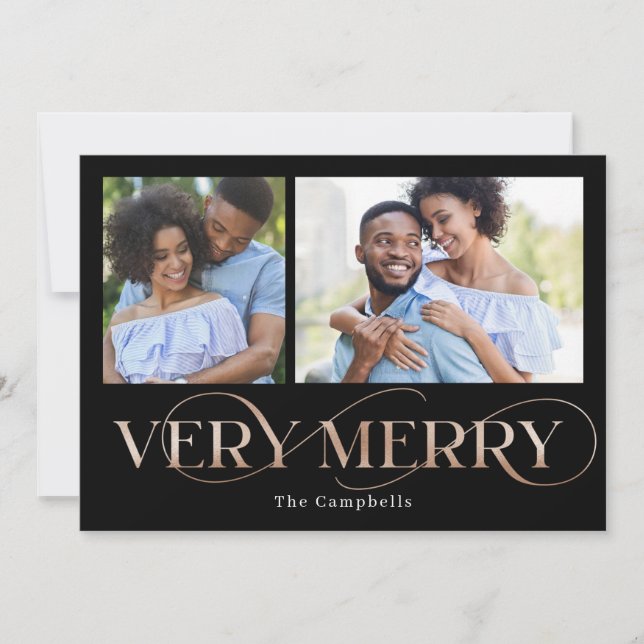 Very Merry Editable Colour 2 Photos Holiday Card (Front)