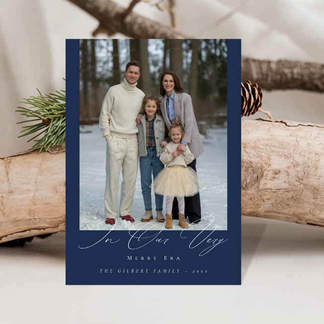 Very Merry Era Classic Family Photo Christmas Navy Holiday Card (Creator Uploaded)
