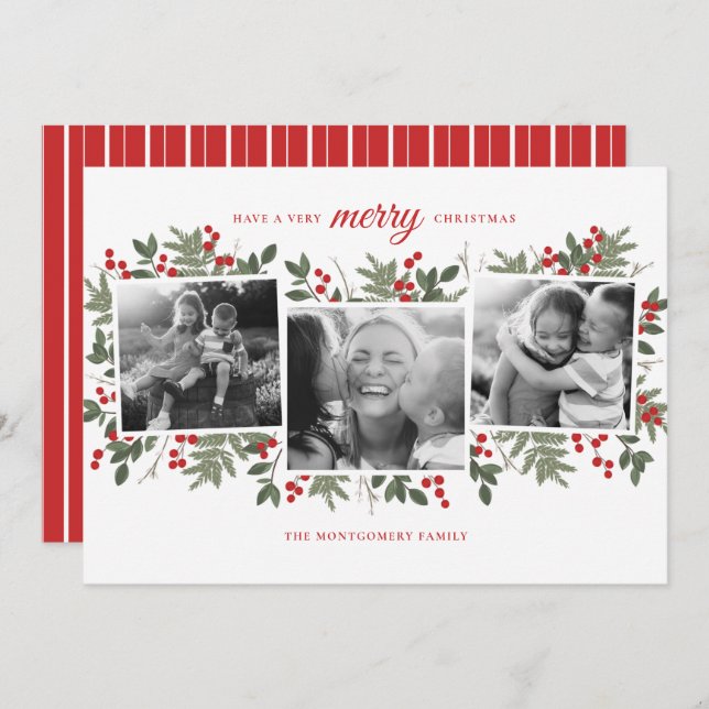 Very Merry Evergreen Christmas Photo card (Front/Back)