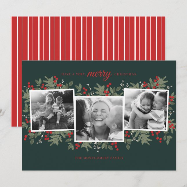 Very Merry Evergreen Christmas Photo Card (Front/Back)