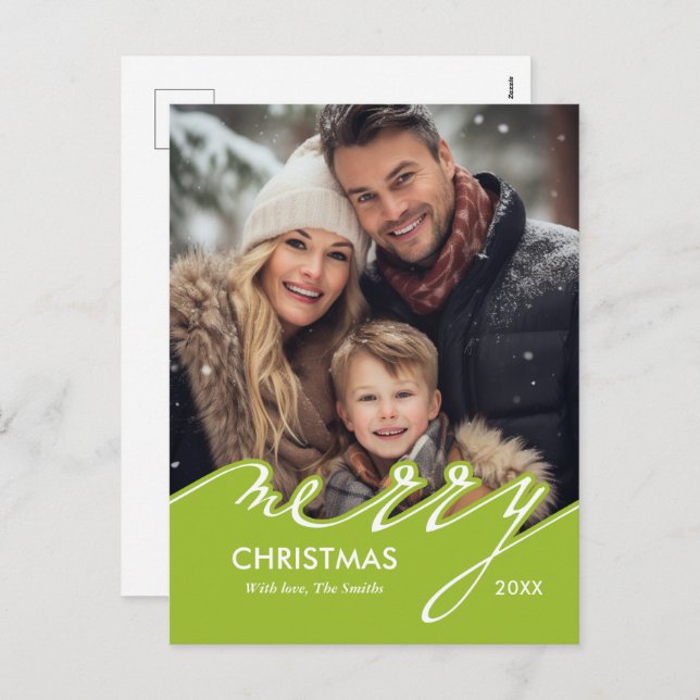 Very Merry Fun Script Christmas Photo Holiday Postcard (Front/Back)