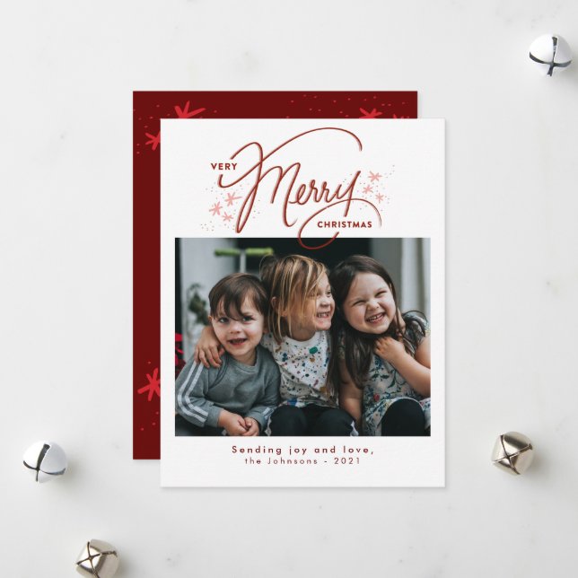 Very Merry Modern White Christmas Holiday Card (Front/Back In Situ)