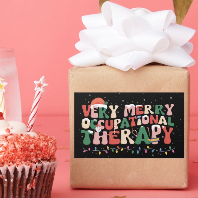 Very Merry Occupational Therapy Christmas OT Xmas Rectangular Sticker (Party)