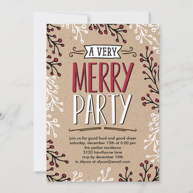 Very Merry Party Holiday Party Invitation (Front)