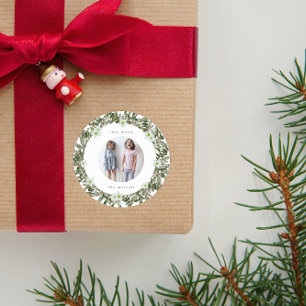 Very Merry Pine and Floral Winter Wreath Christmas Classic Round Sticker
