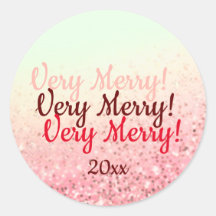 Very Merry pink light green glitter holiday gift