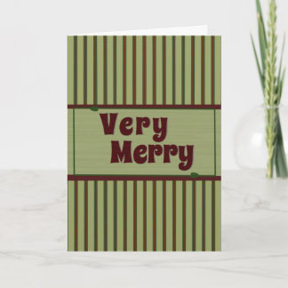 Very Merry Retro Burgundy Forest Green Striped Holiday Card