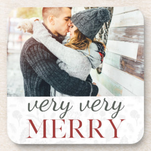 Very Merry Rustic Botanical Photo Christmas Coaster