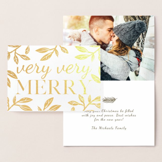 Very Merry Rustic Botanical Photo Christmas Foil Card (Display)
