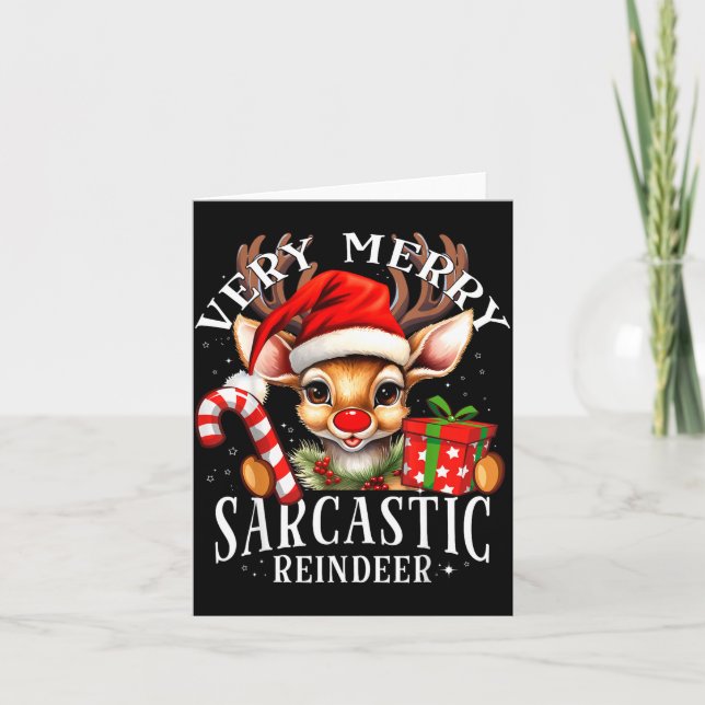 Very Merry Sarcastic Reindeer Matching Christmas  Card (Front)
